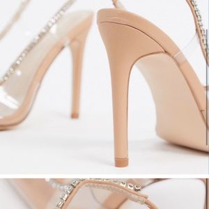 clear sling back rhinestone heels